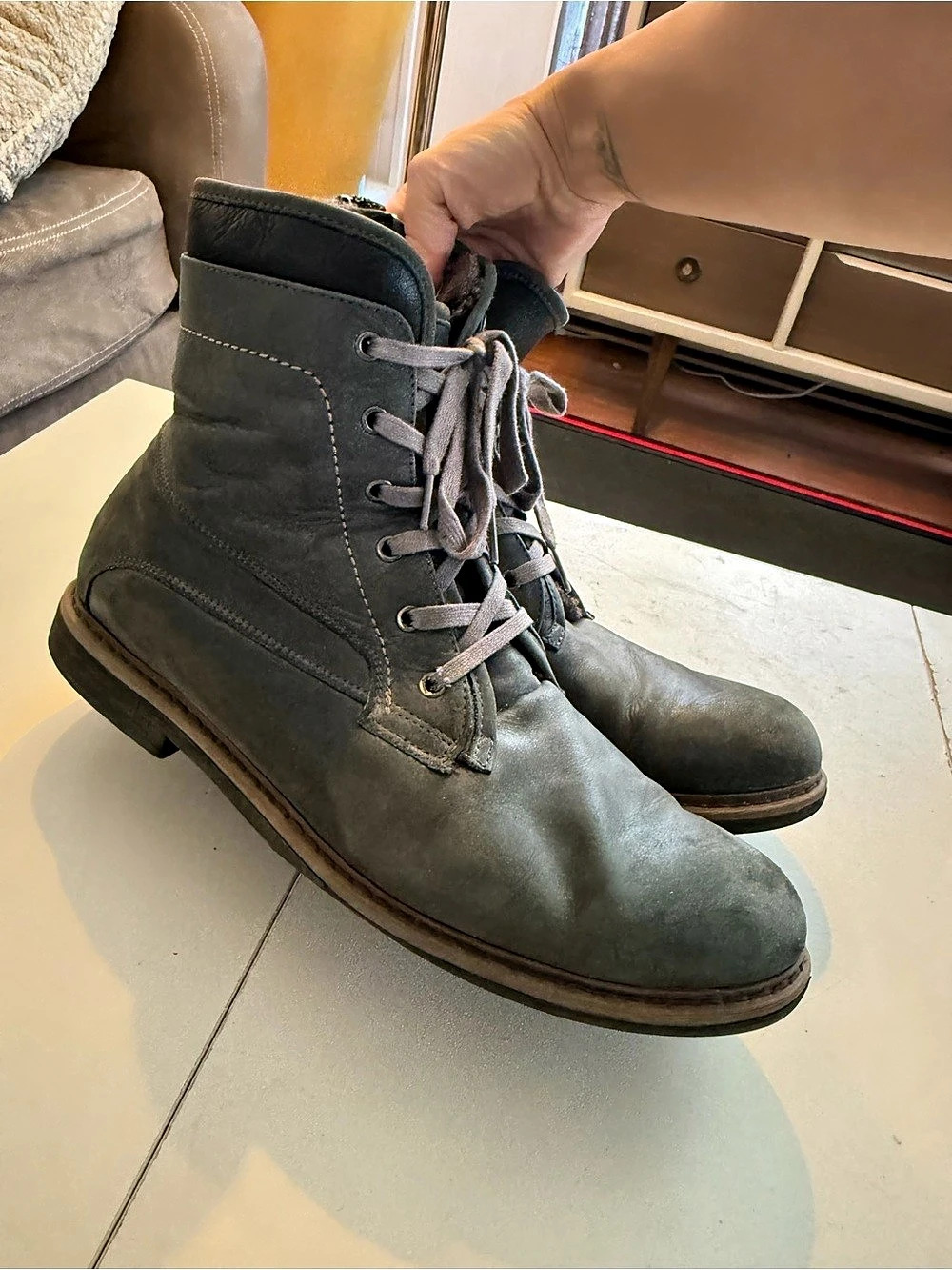 Blondo AquaProtect Grey Waterproof Leather Fur-Lined Combat Boots Gorpcore Moto